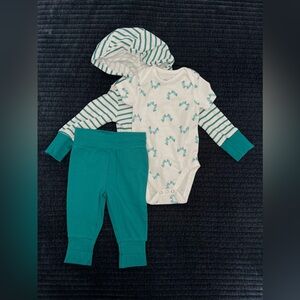 Hanes Jogger Baby Bodysuit with Hoodie Green set 6-12M